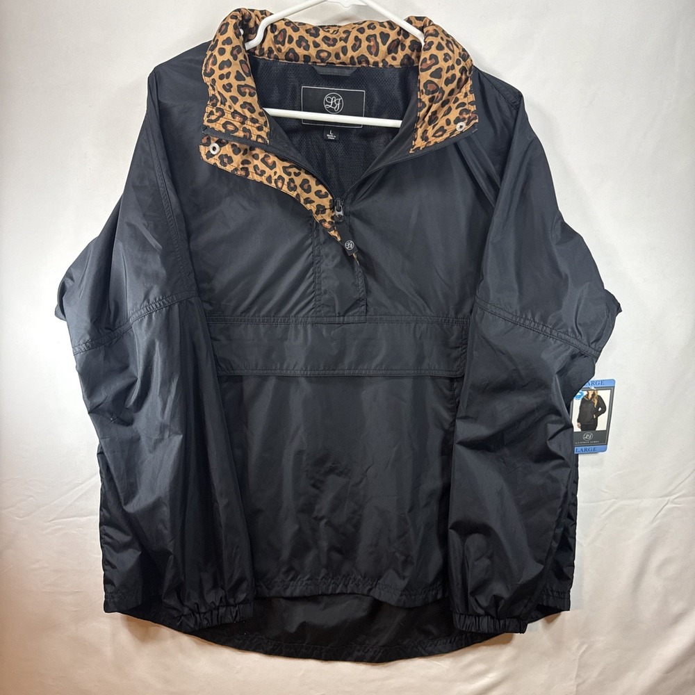 Lauren James Windbreaker Jacket Womans Sz large Quarter Zip Pullover Black